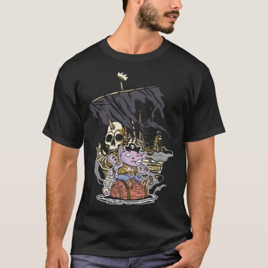 Illustration Pirate Cat Owner T-Shirt (Vorderseite)