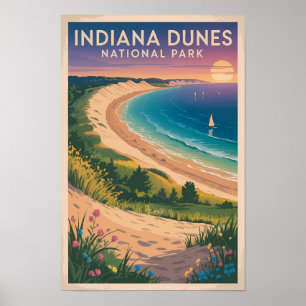 Illustration Reise Indiana Dunes National Park Poster