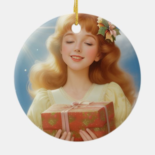 Illustration rétro de Noël Keramik Ornament (Hinten)