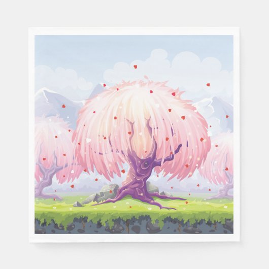 Illustration rosa Bäume Serviette (Vorderseite)