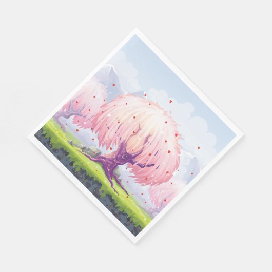 Illustration rosa Bäume Serviette (Ecke)