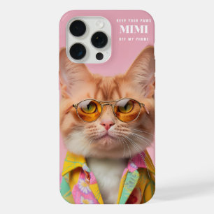 Illustration rosa Katze Brille Haustier Pfoten iPhone 15 Pro Max Hülle