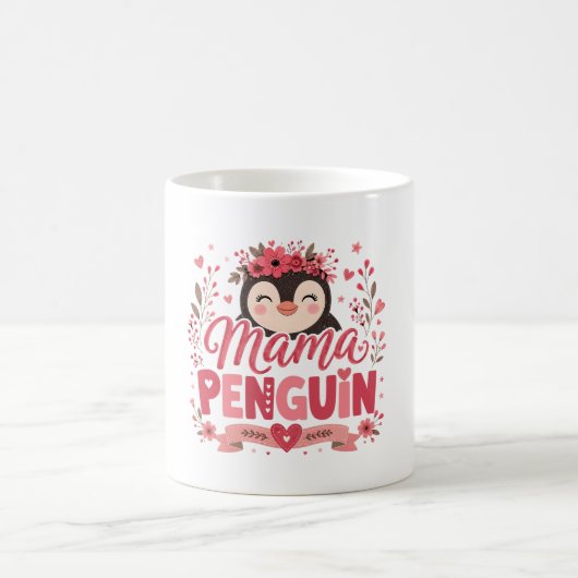 Illustration rosa Pinguin-Mama Mutterliebe Kaffeetasse (Mittel)