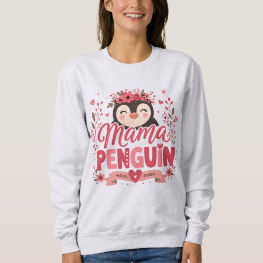 Illustration rosa Pinguin-Mama Mutterliebe Sweatshirt (Vorderseite)