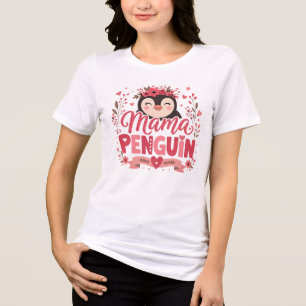 Illustration rosa Pinguin-Mama Mutterliebe Tri-Blend Shirt