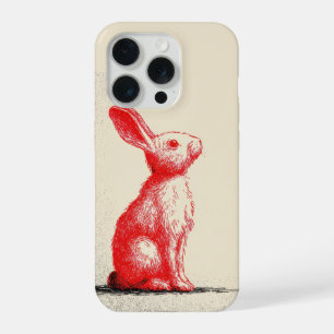 Illustration Roter Hase - Minimalistische Vintage- iPhone 15 Pro Hülle