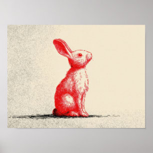 Illustration Roter Hase - Minimalistischer Vintage Poster