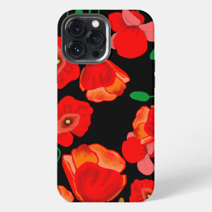 Illustration roter Mohn auf schwarzem Hintergrund iPhone 13 Pro Max Hülle