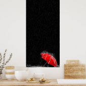 Illustration Roter Regenschirm in Regen verloren Poster (Küche)