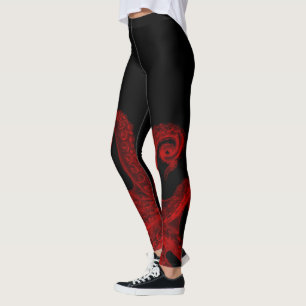 Illustration roter Vintage-Tintenfisch-Tentakel Leggings