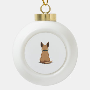 Illustration Rückansicht Vintage Hund mit großen O Keramik Kugel-Ornament