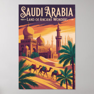 Illustration Saudi-Arabien Wüsten Reise Kunst Retr Poster