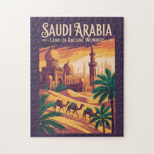 Illustration Saudi-Arabien Wüsten Reise Kunst Retr Puzzle