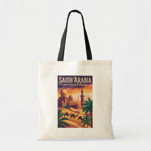 Illustration Saudi-Arabien Wüsten Reise Kunst Retr Tragetasche