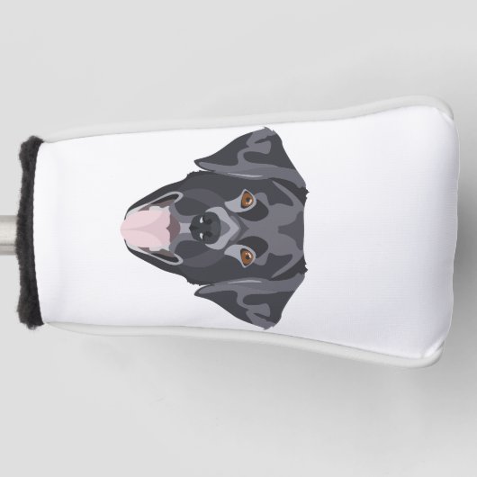 Illustration schwarz Labrador Retriever mit Lächel Golf Headcover (Vorderseite)