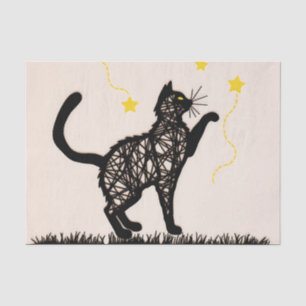 Illustration Schwarze Katze Spielende Sterne Seidenpapier
