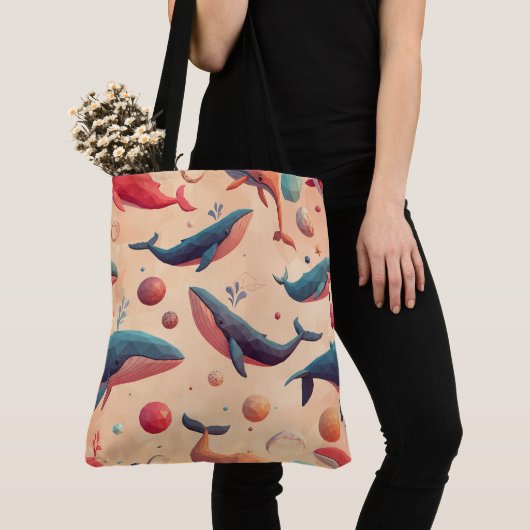 Illustration schwimmender kosmischer Wale Tasche (Von Nahem)