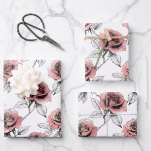 Illustration Stil rosa Rosen zum Valentinstag Geschenkpapier Set