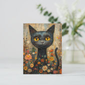Illustration süße Katze mit Blumen Postkarte (Stehend Vorderseite)