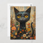 Illustration süße Katze mit Blumen Postkarte (Vorne/Hinten)