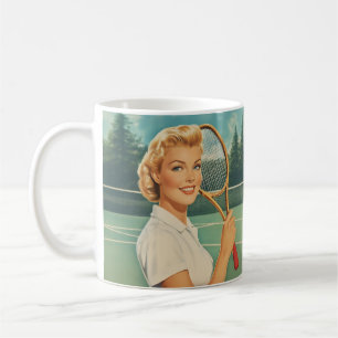 Illustration Tennis Woman in der Zeitschrift der 5 Kaffeetasse