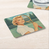 Illustration Tennis Woman in der Zeitschrift der 5 Rechteckiger Pappuntersetzer (angewinkelt)