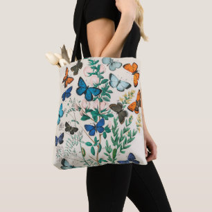 Illustration Tote Bag mit Vintage-Schmetterlingen Tasche