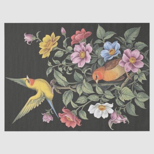 Illustration über Blume und Vögel Seidenpapier (Vorderseite)