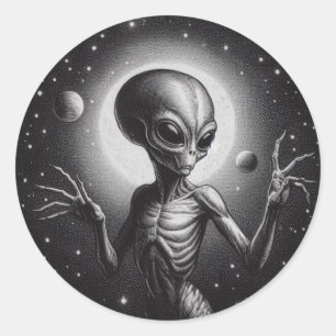 Illustration über die Alien im Weltraum in der Sci Runder Aufkleber