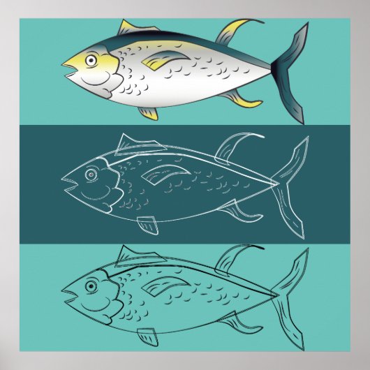 Illustration über die Fischleine Poster (Vorne)