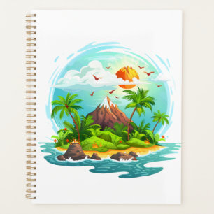 Illustration über die tropische Insel mit Blick au Planer
