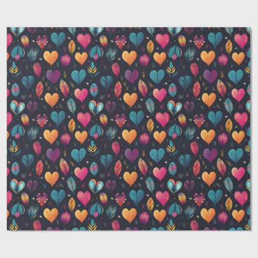 Illustration über farbenfrohe Herzen Geschenkpapier (Flach)