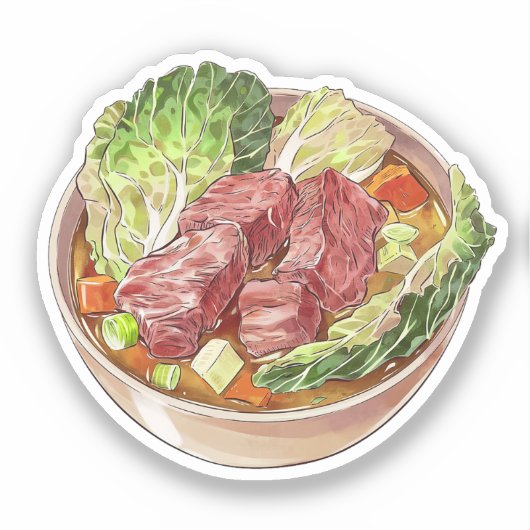 Illustration über gesundes Rindfleisch und Kohlsup Aufkleber (Vorderseite)