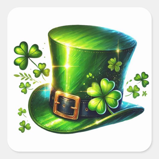 Illustration über irisches grünes Leprechaun Quadratischer Aufkleber (Vorderseite)