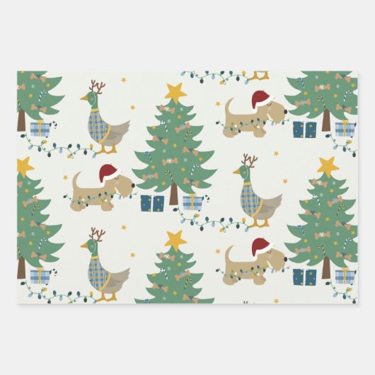 Illustration über niedliche Weihnachtskostüme und Geschenkpapier Set (Vorderseite 2)