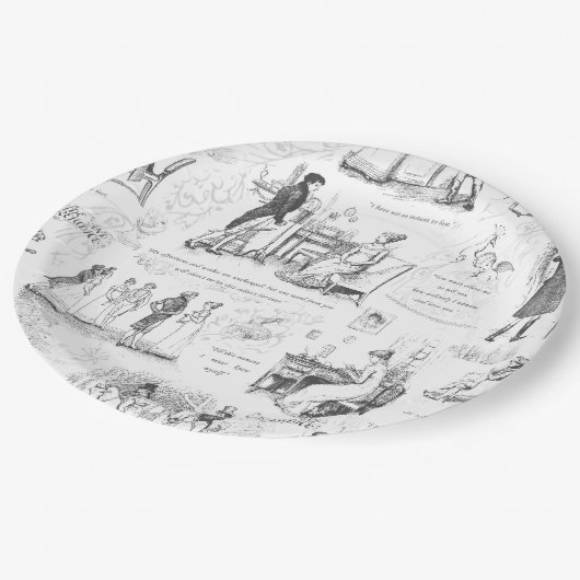 Illustration über Stolz und Vorurteile Pappteller (Schrägansicht)