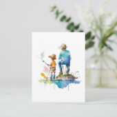 Illustration über Vater und Sohn Wasserfarbe Kunst Postkarte (Stehend Vorderseite)