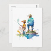 Illustration über Vater und Sohn Wasserfarbe Kunst Postkarte (Vorne/Hinten)