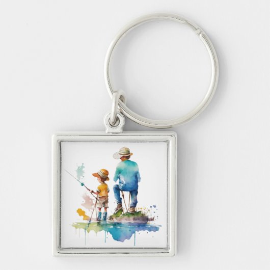 Illustration über Vater und Sohn Wasserfarbe Kunst Schlüsselanhänger (Vorne)