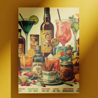 Illustration über Vintage Getränke Postkarte