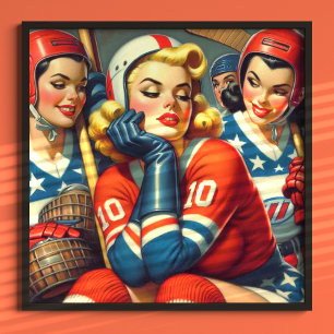 Illustration vintage-Hockeymädchen Poster