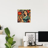 Illustration Vintager asiatischer Mädchen Poster (Heimbüro)
