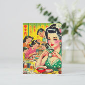 Illustration Vintager asiatischer Mädchen Postkarte (Stehend Vorderseite)