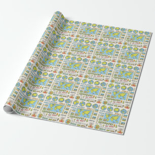 Illustration Vintager Geografie Geschenkpapier