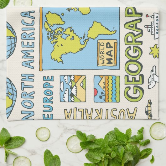 Illustration Vintager Geografie Geschirrtuch (Gefaltet)