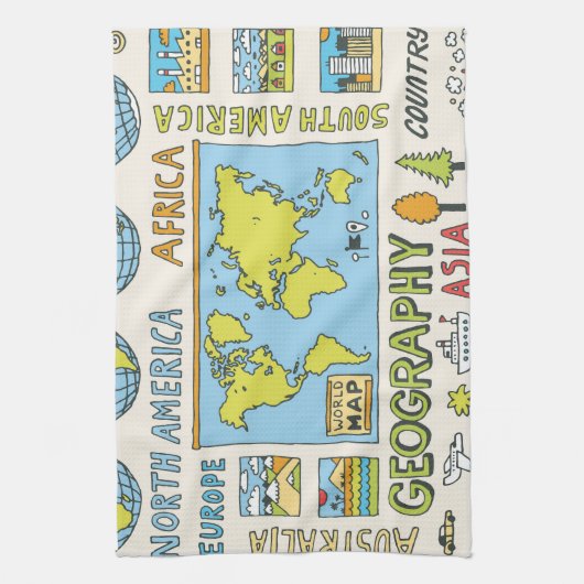 Illustration Vintager Geografie Geschirrtuch (Vertikal)