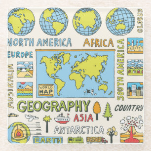 Illustration Vintager Geografie Glasuntersetzer
