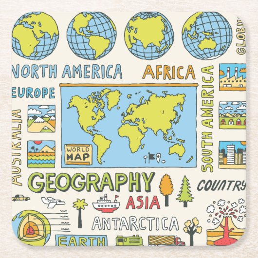 Illustration Vintager Geografie Rechteckiger Pappuntersetzer (Vorderseite)