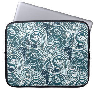 Illustration Vintager handGezeichnet Meereswellen Laptopschutzhülle