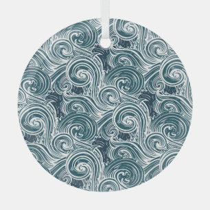 Illustration Vintager handGezeichnet Meereswellen Ornament Aus Glas